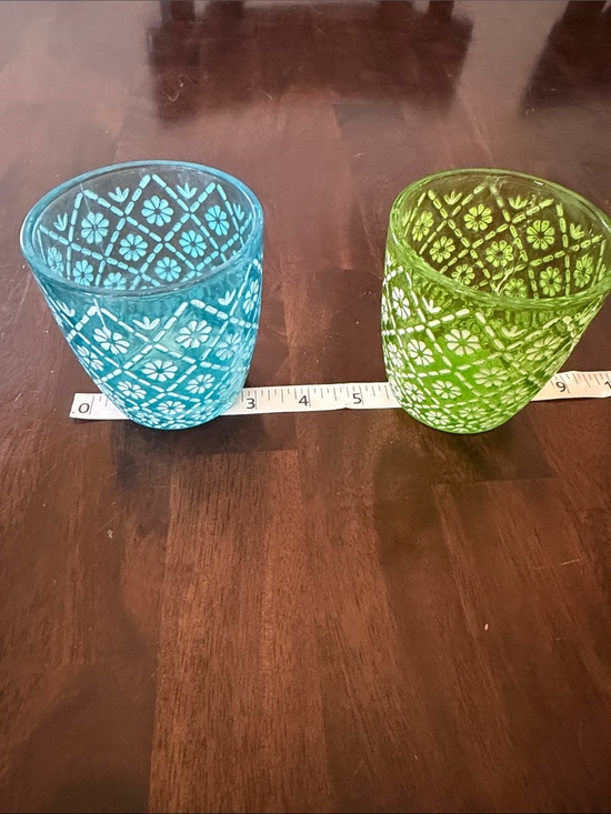 Yankee Candle Other - Yankee Candle Blue and Green Floral Glass Votive Holders